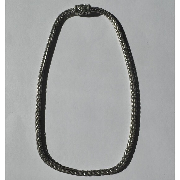 Vintage Silver Tone Thick Wheat Chain Choker Necklace 15” Magnetic Clasp - Picture 4 of 10